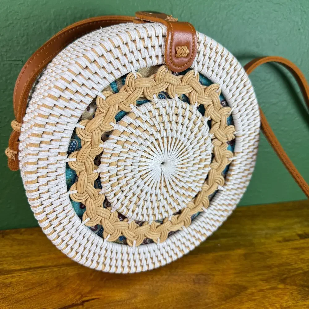 Vintage Round Rattan Bag Bali Boho Crossbody